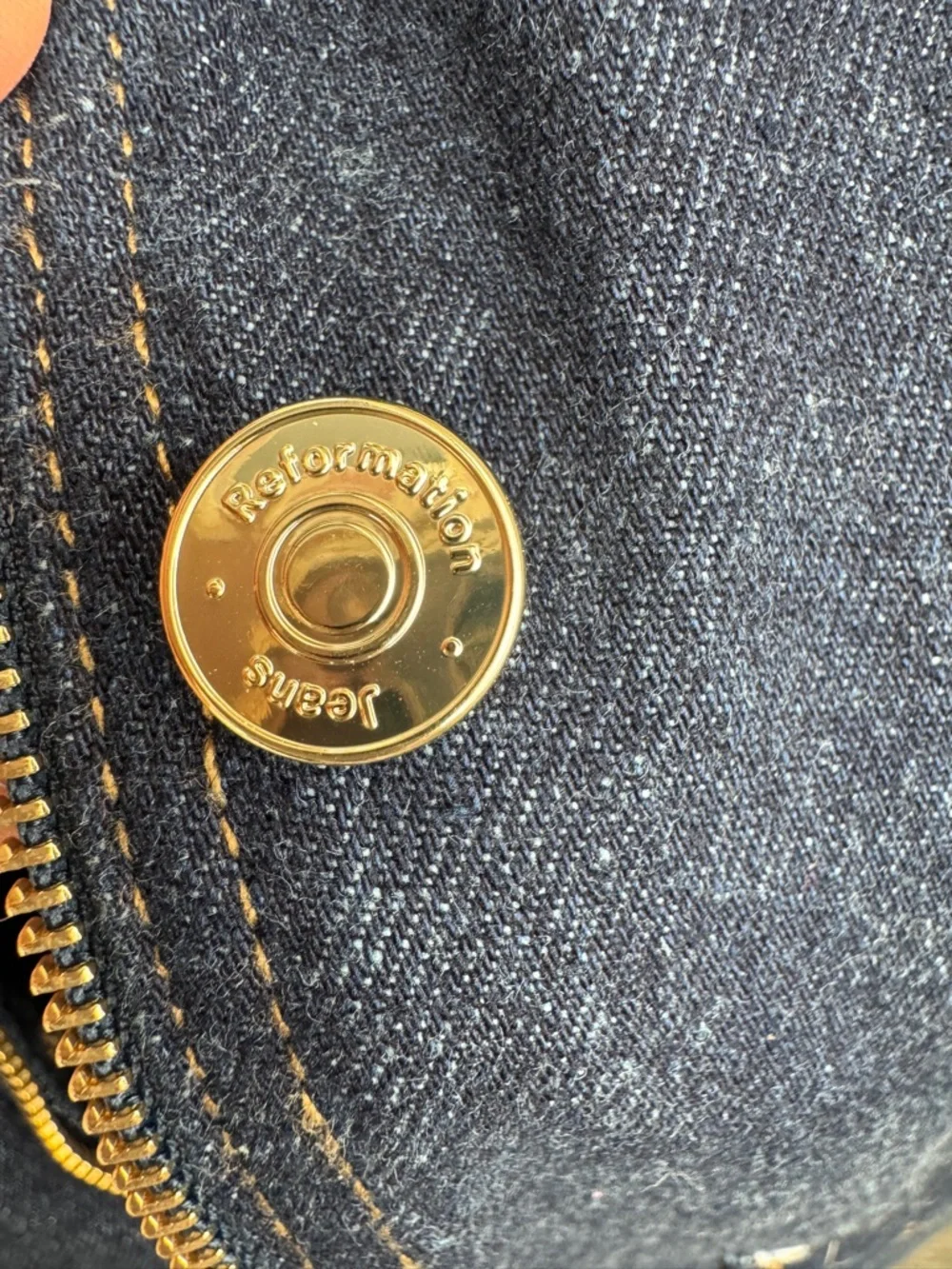 Reformation Navy Denim Field Jacket with Brown Corduroy Collar - Picture 11 of 12